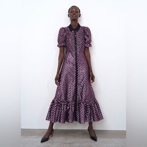 Zara metallic pink thread and black chevron dress